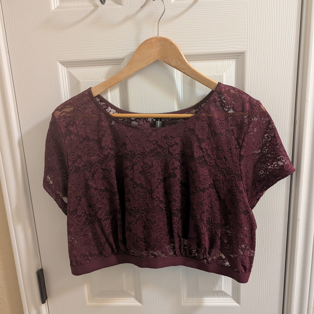 Torrid Lace Short Sleeve Under-It-All Crop Top- Maroon